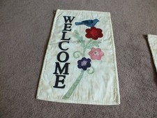 Collectible Handmade Appliqued Wall Hanging "Welcome" Floral Bird 18x12" NICE
