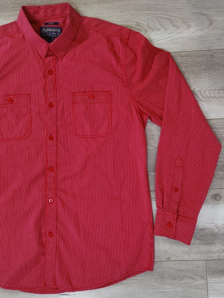 Camisa de manga larga American Rag para hombre talla grande a rayas roja Foto 3 de 4