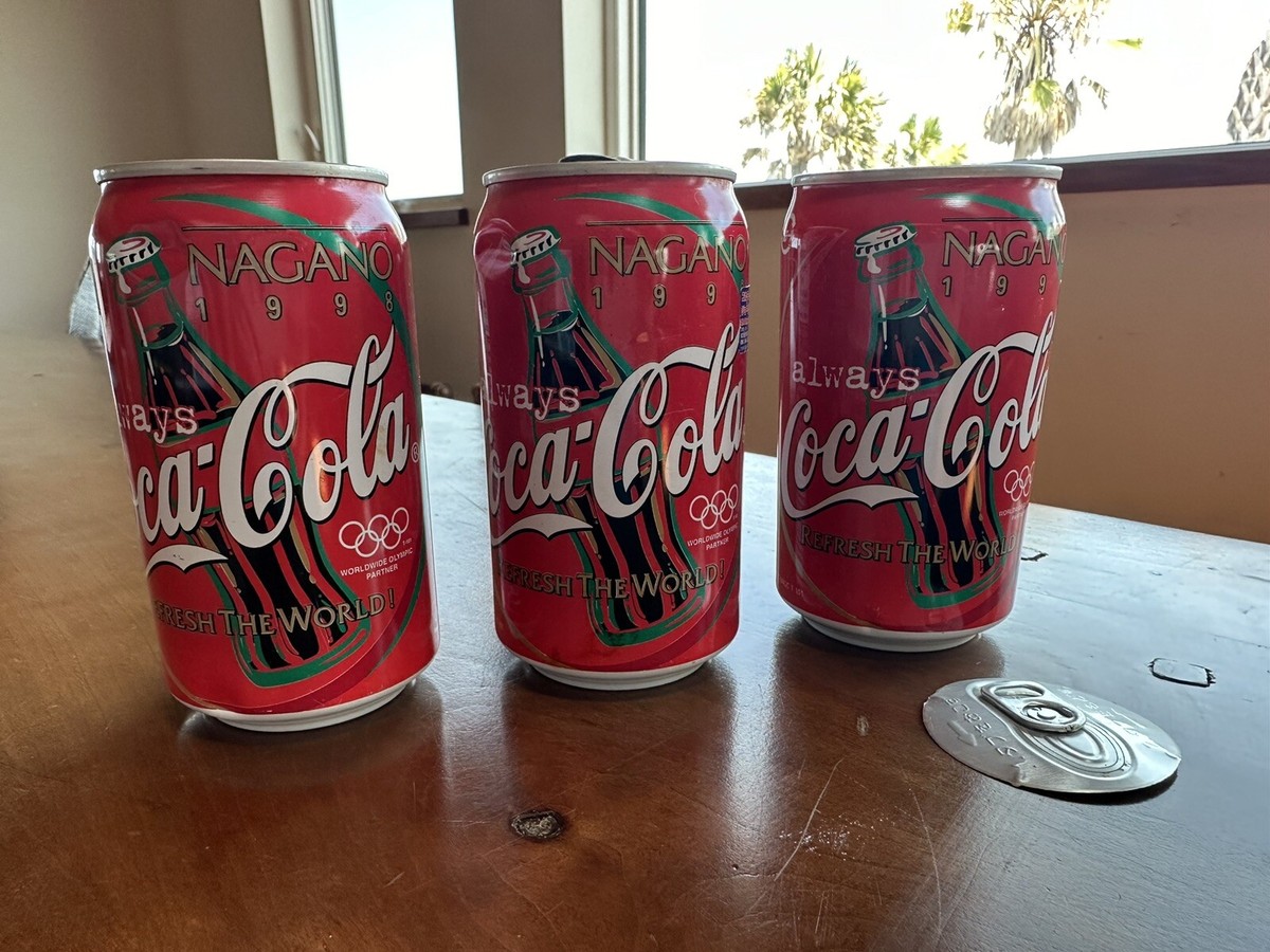 3 Rare 1998 Nagano Olympic Coca Cola White Bottom Cans from Japan
