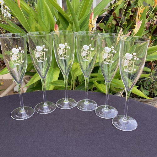 6 Vtg Perrier Jouet PJ 8" Champagne Flutes Belle Epoque Hand Painted