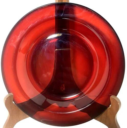 Set of 6 Vintage Arcoroc France  Ruby Red Glass Flat Rim Soup Salad Bowls 8.5"