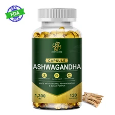 1300mg Organic Ashwagandha w/ Black Pepper Extract Capsules Dietary Supplement