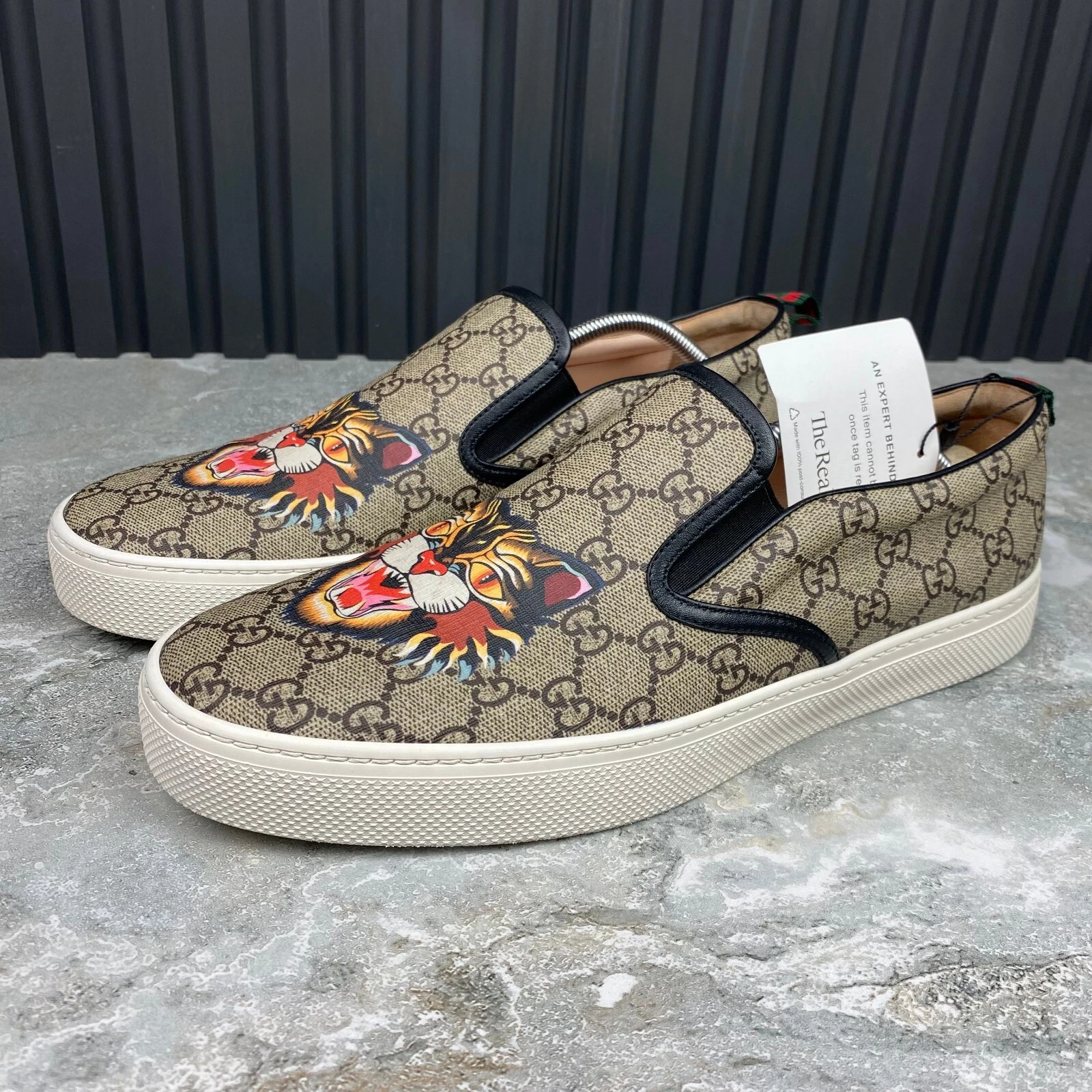 Gucci Dublin Angry Cat GG Supreme cuir beige à enfiler 12,5 G 13 US ou 46,