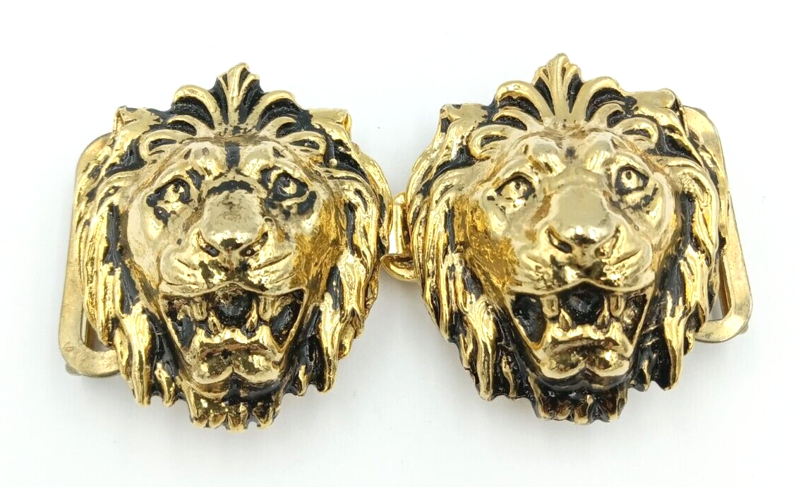 Vintage Designer Signed Hattie Carnegie Gold Plated Lion Head Belt 