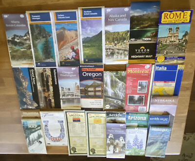 Mixed Lot of 26 U.S. International Road Maps Alaska, Italy, Canada, Yellowstone