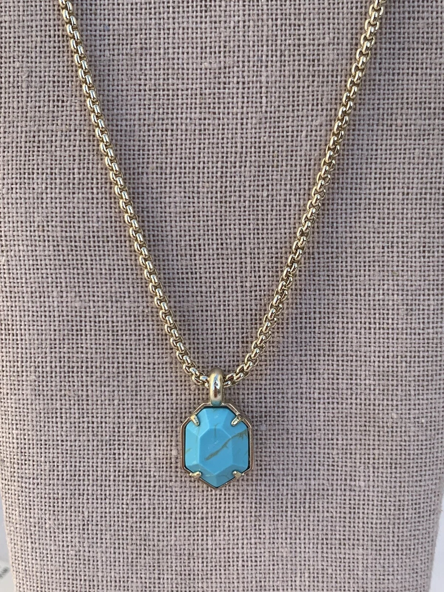 Kendra Scott Teo Gold And turquoise Pendant Necklace Long And Adjustable New NWT