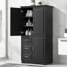Tall Bathroom Cabinet Freestanding Storage Cabinet with Doors and 3 Drawers