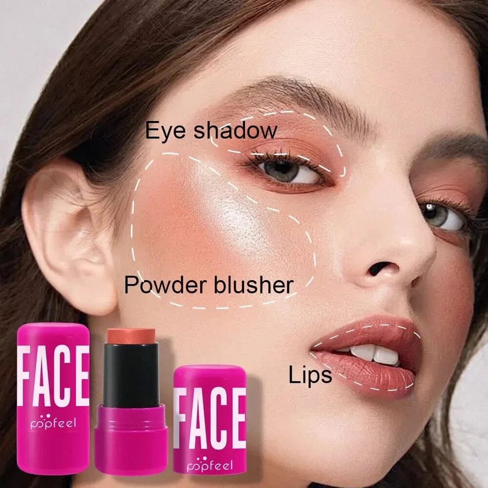 Multi-functional Stereoscopic Highlighter Blush Stick Cream Balm Lip Tints Glow  - Image 2 of 4