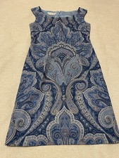 Maggy London Dress Sleeveless Paisley Print Lined Blue Dress Size 10