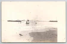 RPPC Ships With Seaplane Near Beach Real Photo Postcard W28