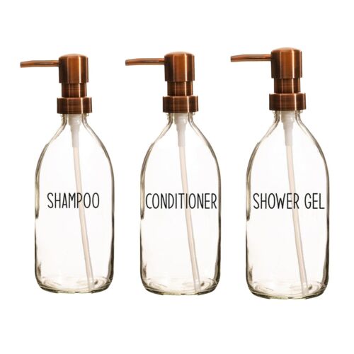 Shampoo Conditioner Body Wash Bottles Pump Dispenser Glass Bottle Set of 3 - Afbeelding 1 van 1