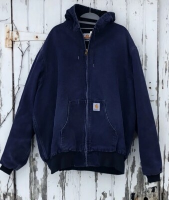 Vintage Carhartt Men 2XL Tall Blue Hooded Jacket Full Zip Hoodie