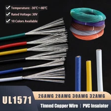 UL1571 26-32AWG Electronic Wire Tinned Copper PVC Strand Cable Line 10 Colors
