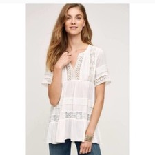 Anthropologie Maeve White Tiered Lace Tunic XS