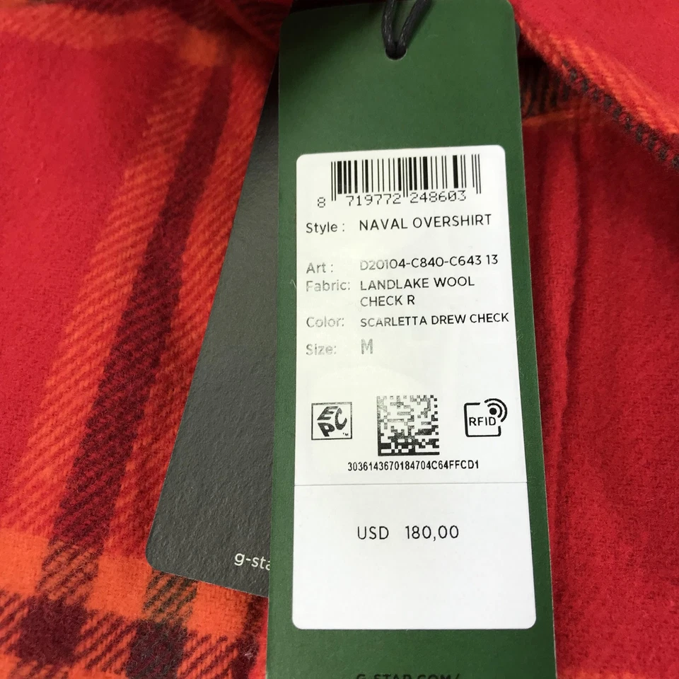 G-Star RAW Shirt Jacket Women Medium Red Plaid Naval Overshirt Wool Blend D20104 - Image 4 of 4
