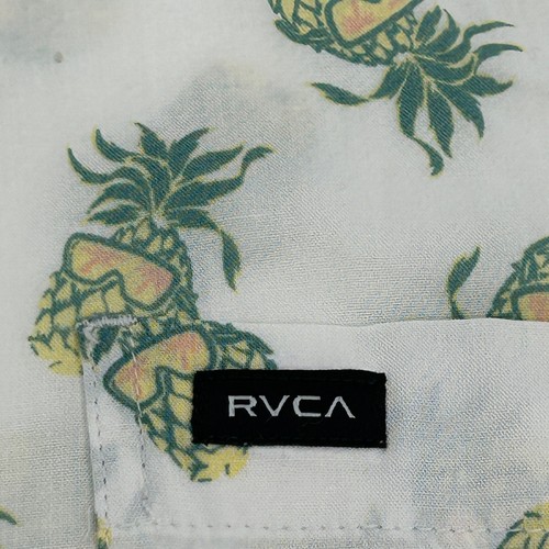 RVCA Shirt Men's Large Cream Pineapple Print Short Sleeve Button Up Casual - Picture 3 of 8