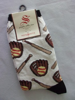 SockSmith OSFM Women Cotton Blend Crew Socks Softball League-Bats/Balls NWT