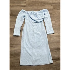Midi Dress Women's Size 8 Blue Off-the-Shoulder Long Sleeve