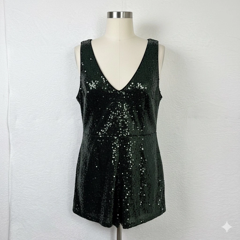 Womens Patchwork Sequin Jumpsuits Short Sleeve Sparkling - View #9