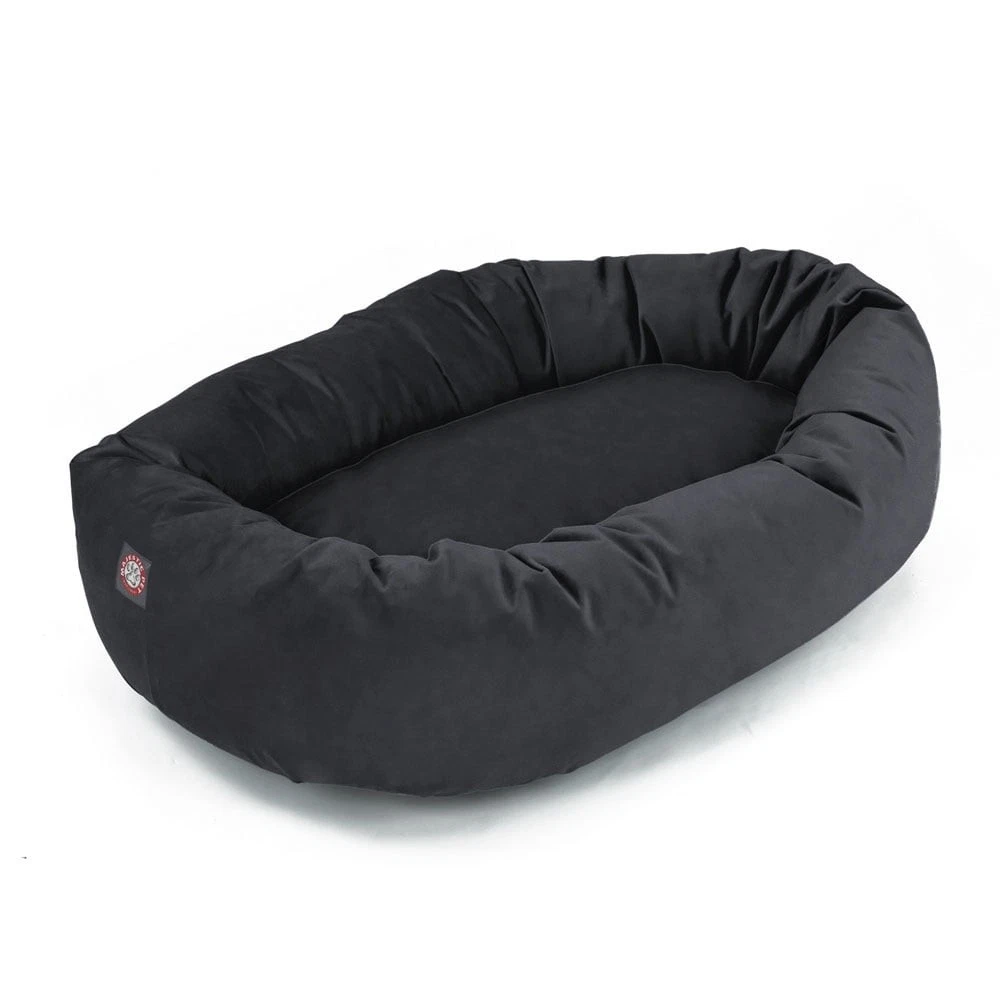 Micro Suede Bagel Pet Bed Dogs Calming Dog Bed Washable Black Small