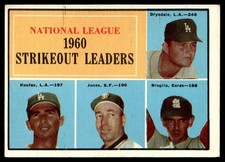 1961 Topps Baseball Koufax Drysdale Jones Broglio NL Strikeout #49 Card EX