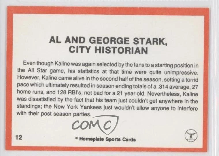 1983 Homeplate The Story Red Back Border Al Kaline George Stark #12 HOF - Image 2 of 2