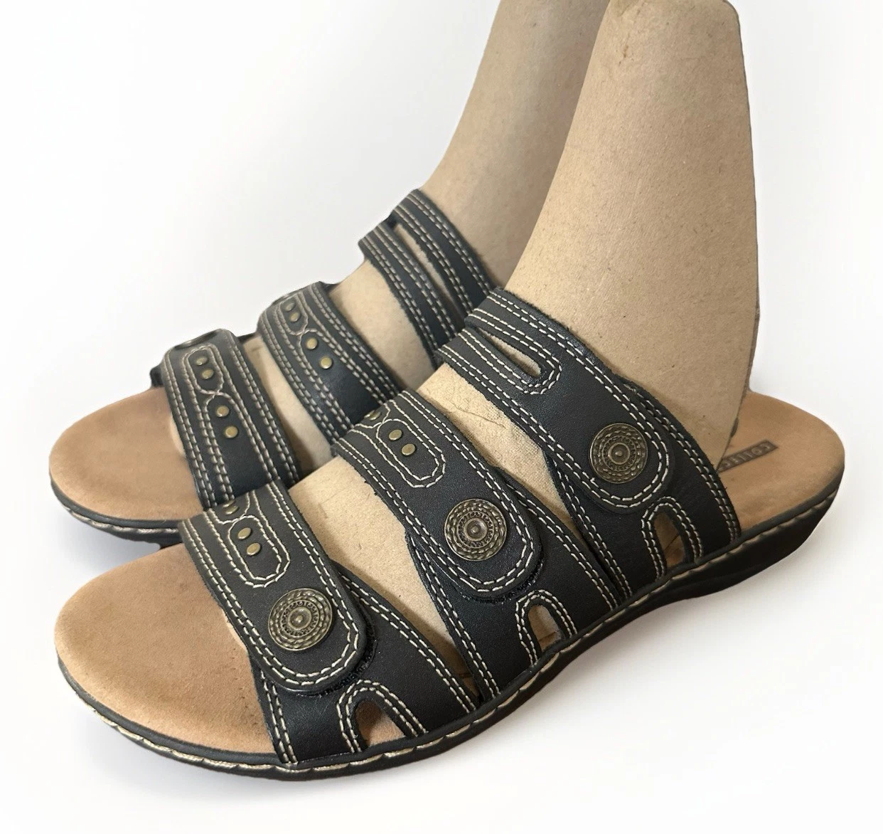 Sandali Clarks 7 5 Leisa Lakia neri cinturino in pelle antiscivolo comfort