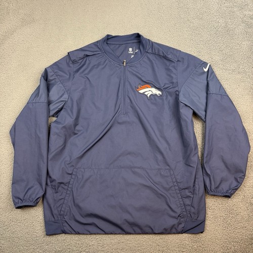 Denver Broncos Jacket Mens Extra Large Blue Nike Storm Fit On Field 1/4 Zip
