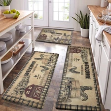 Farmhouse Kitchen Mat 3 Piece, Cushioned Anti-Fatigue Kitchen Rugs Non Slip M...