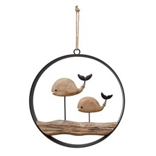 Wooden Whale Decor Hanging Wood Decoration for Wall, Rustic