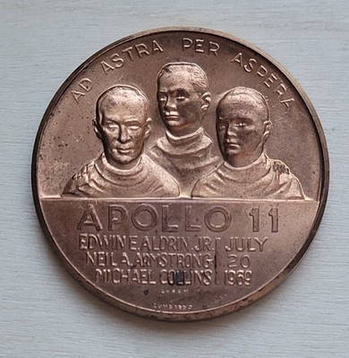 Apollo 11 First on the Moon Brass Medal Aldrin Armstrong Collins July 20 1969