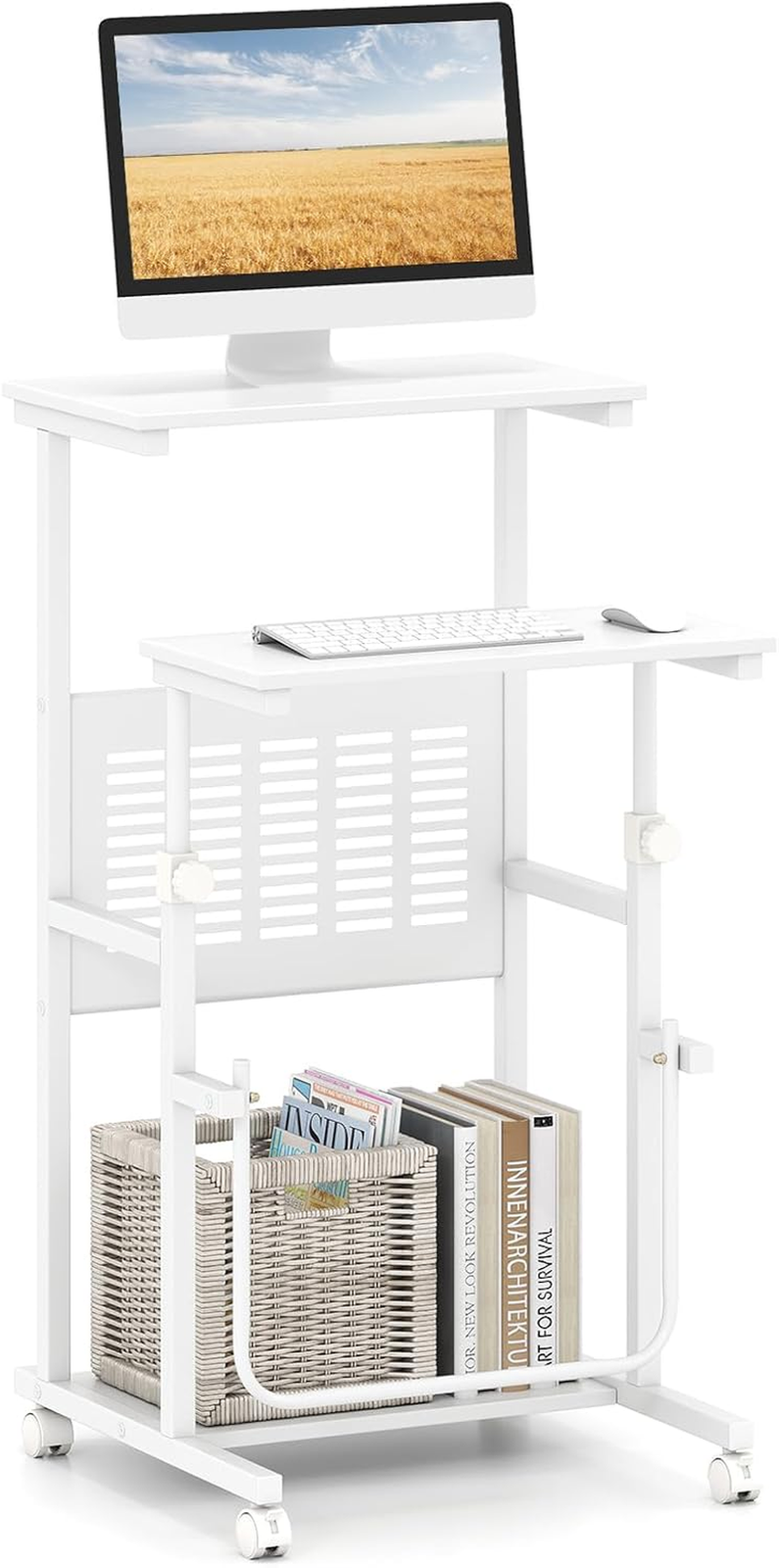 Adjustable Standing Desk, Mobile Rolling Computer Desk with Storage Shelf, Porta-image