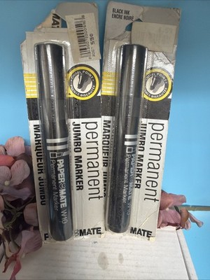 2 Vintage Paper Mate Jumbo Marker Black Permanent Chisel Point NOS
