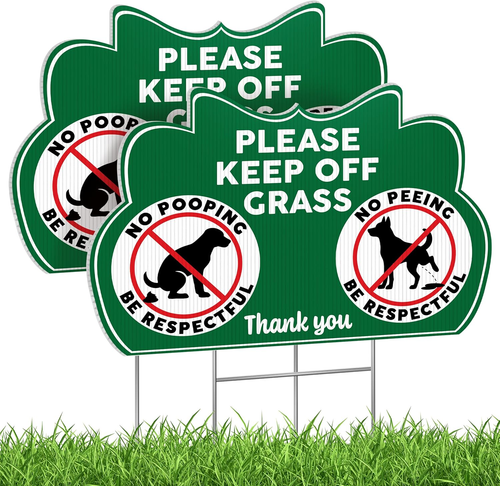 Keep Off Grass Signs for Yard with Stakes, 8 x 12 Inch Double Sided No Dog Poop - Picture 1 of 7