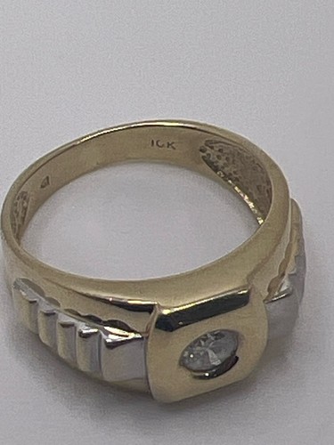 10K DIAMOND SIGNET RING YELLOW AND WHITE GOLD 5.72G SIZE 10 (TDW039433) - Picture 4 of 5