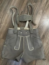 Vintage Toddler Traditional Bavarian Lederhosen Shorts With Suspenders In Grey