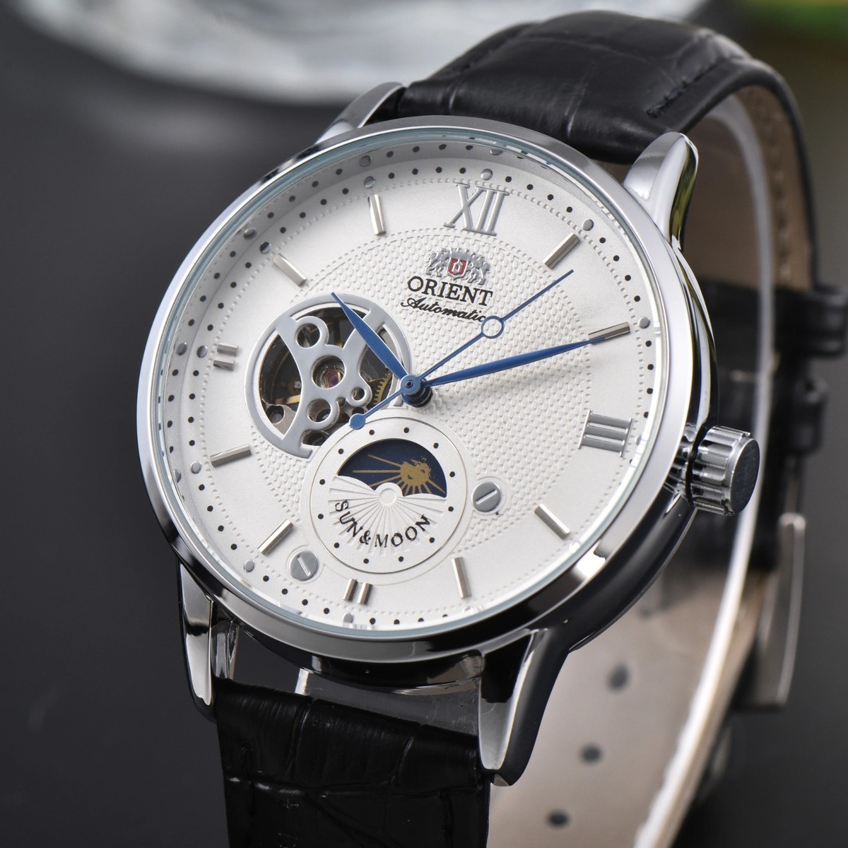 Orient Sun & Moon Semi Skeleton Automatic Men's Watch Leather