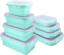 Collapsible Food Storage Containers with Lids, Set of 4 Rectangle Bowls for Camp