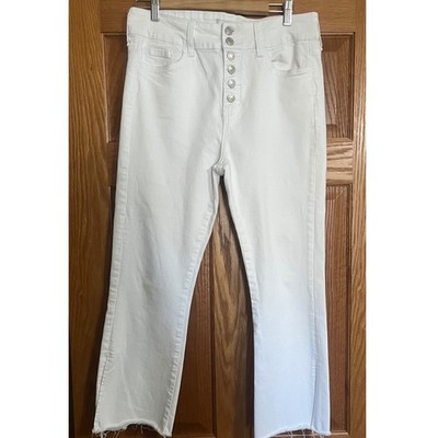 Vervet  White High Rise Button Fly Raw Hem Cropped Flare Jeans Size 31
