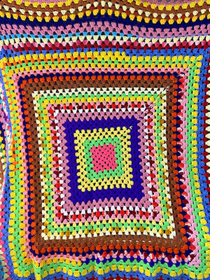 Vintage Handmade Crocheted Afghan Granny Throw Blanket Multi Colors 58x58