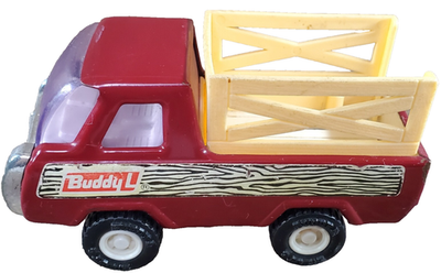 Vtg 70s Buddy L Stake Bed Truck Red 4-1/2 Pressed Metal Made in