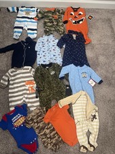 Lot Of 13 Newborn 0-3mos Carter  s Etc Baby Boy Zip Button Sleepers Footie One Pi