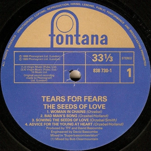 Tears For Fears - The Seeds Of Love LP 1989 Fontana VG+/NM - Image 3 of 4