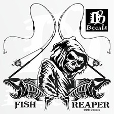 Fishing Fish Grim Reaper Pole Skull Car Truck Window Vinyl Decal Sticker