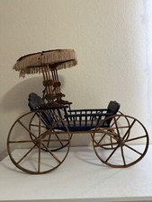 Antique Painted Wood Doll Carriage Buggy w/ Fringe on Canopy 1880 Patent