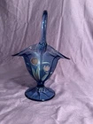 Vintage Fenton Twilight Tulips Blue Basket