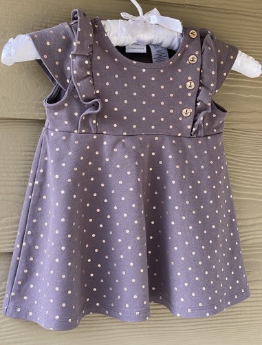 Tahari Girls Ruffled Gray Gold Polka Dot Jersey Dress Size 3T - Picture 3 of 5