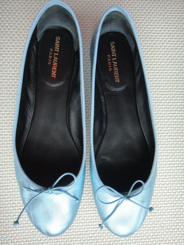 Saint Laurent Metallic Leather Ballet Flat, Sky Blue, Size 39.5/9.5 US - Bild 2 von 3