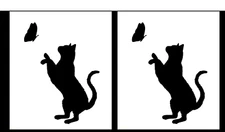 Cat Butterfly Fun 2 PK 5" Black Vinyl Decals Car Truck Windows laptop notebook