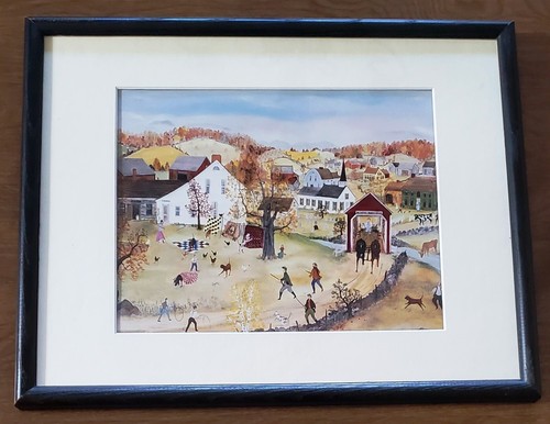 Will Moses Quilts and Hounds Framed Color Folk Art Poster Print